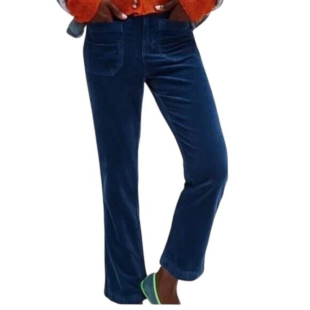 Free People High Time Velvet Kick Cropped Pants Navy Blue Corduroy Flare Pants 6